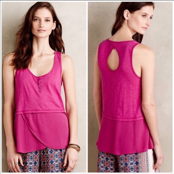 Little Yellow Button fuschia signe henley tank - Picture 1 of 4